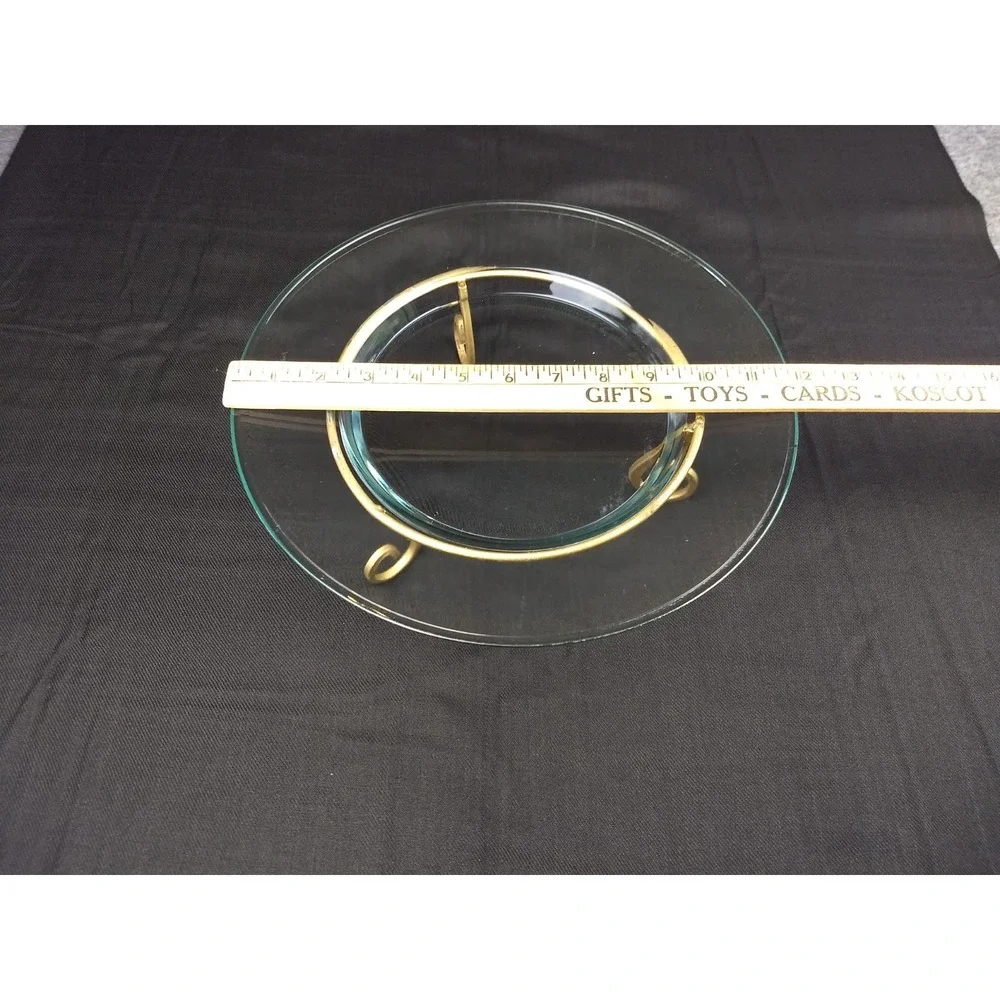 Litetyme 2 Piece Multi-Pillar Candle Clear Glass Tray Holder w/‎ Gold-Tone Stand